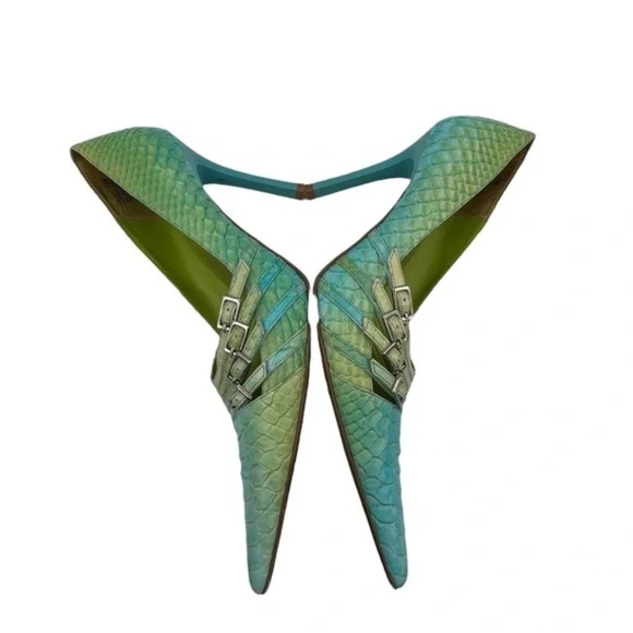 Chinese Laundry Vina Blue Lime Pointed Toe Snake Print Pumps Size 7 1/2 Women’s - Picture 6 of 9